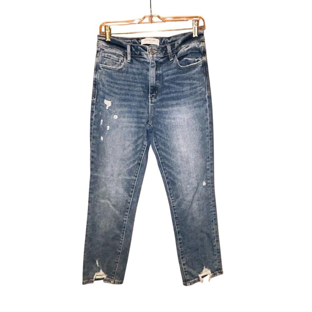 Lovervet by Vervet Distressed High Rise Straight Ankle Jeans 28‎ Stretch Raw Hem